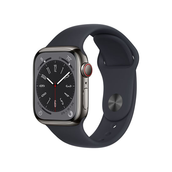 Picture of Apple Watch Series 8 (GPS + Cellular, 41MM) Graphite Stainless Steel Case with Midnight Sport Band, M/L (Renewed Premium)