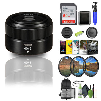 Picture of Nikon NIKKOR Z 40mm f/2 Standard Prime Lens for Nikon Z Cameras (20102) + 64GB Memory Card + Filter Kit + Backpack + Card Reader + Corel Photo Software + Flex Tripod + Memory Wallet + More