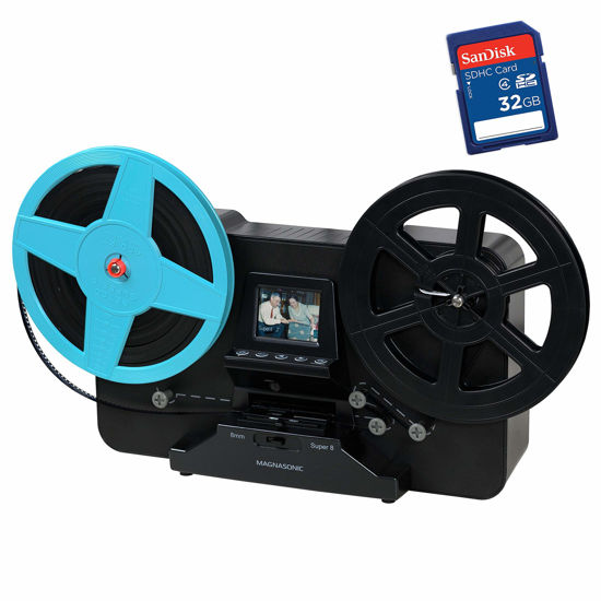 Picture of Magnasonic All-in-One Super 8/8mm Film Scanner, Converts Film into Digital Video, Scans 3", 5" and 7" Super 8/8mm Film Reels with Bonus 32GB SD Card (FS81)