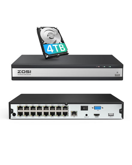 Picture of ZOSI 4K 16 Channel PoE NVR with 4TB Hard Drive, 16CH 8MP Network Video Surveillance NVR Recorder for 24/7 Recording, Only Work with ZOSI 4K/5MP/4MP/3MP PoE IP Camera (Model:C182,C225,C105,C429,C261)