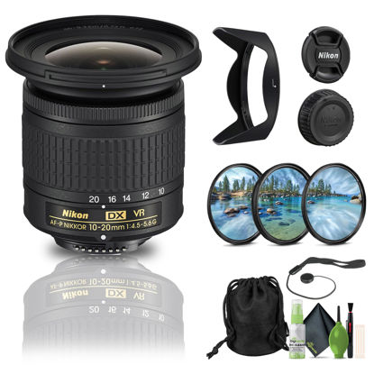 Picture of Nikon - AF-P DX NIKKOR 10-20mm f/4.5-5.6G VR Wide-Angle Zoom Lens for APS-C F-Mount cameras (20067) + Filter Kit + Cap Keeper + Cleaning Kit