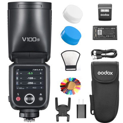 Picture of Godox V100S V100-S 100Ws Flash for Sony TTL Speedlight, 400 Full Power Flashes, 1.7s Recycle Time, 2.4G Wireless with External Flash, Touchscreen Speedlite for Sony Cameras (Godox V100S USA Version)