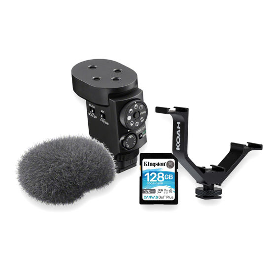 Picture of Sony ECM-M1 Shotgun Microphone for Crystal Clear Audio Recording - Professional Digital Camera Mic with Windscreen and Shock Mount Bundle with Triple Shoe Bracket, and 64GB Memory Card (3 Items)