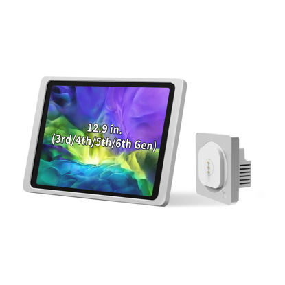 Picture of EMONITA Magnetic Wall Mount with Charging Case for iPad 12.9” 3rd / 4th / 5th / 6th Gen. Upgraded 18W Quick Charge, Strong Magnets, 360 Rotation, in-Wall Junction Box Included