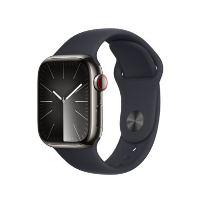 Picture of Apple Watch Series 9 [GPS + Cellular, 41mm] - Graphite Stainless Steel Case with Midnight Sport Band, M/L (Renewed)