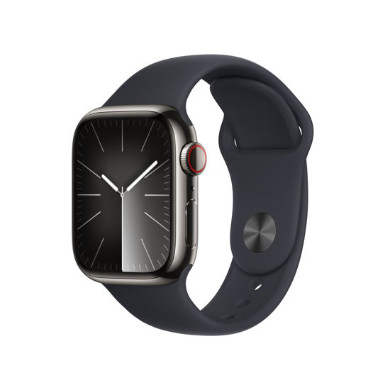 Picture of Apple Watch Series 9 [GPS + Cellular, 41mm] - Graphite Stainless Steel Case with Midnight Sport Band, M/L (Renewed)