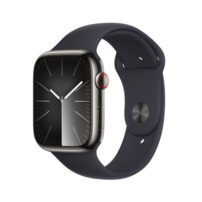 Picture of Apple Watch Series 9 [GPS + Cellular, 45mm] - Graphite Stainless Steel Case with Midnight Sport Band, S/M (Renewed)