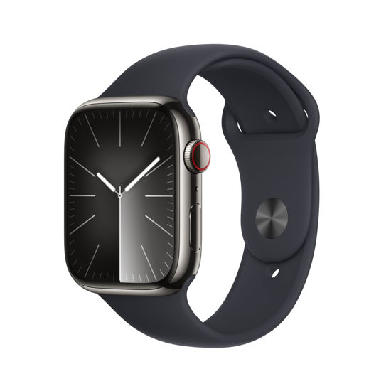 Picture of Apple Watch Series 9 [GPS + Cellular, 45mm] - Graphite Stainless Steel Case with Midnight Sport Band, S/M (Renewed)