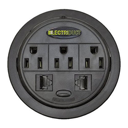 Picture of Power Tap Grommet with Hidden Power Center w/ 3 Power & 2 Cat5E - 10 Pack - Black