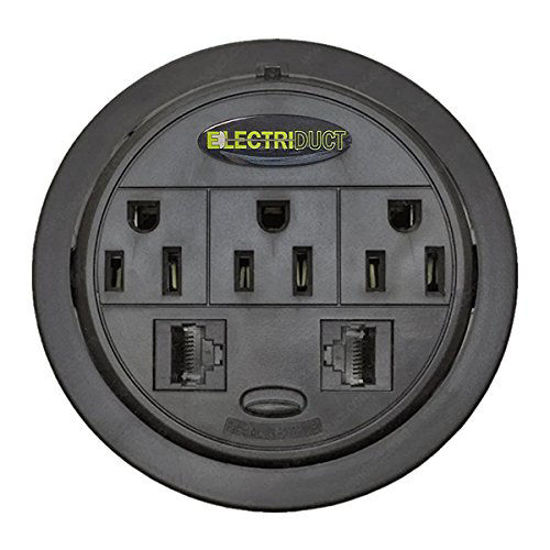 Picture of Power Tap Grommet with Hidden Power Center w/ 3 Power & 2 Cat5E - 10 Pack - Black