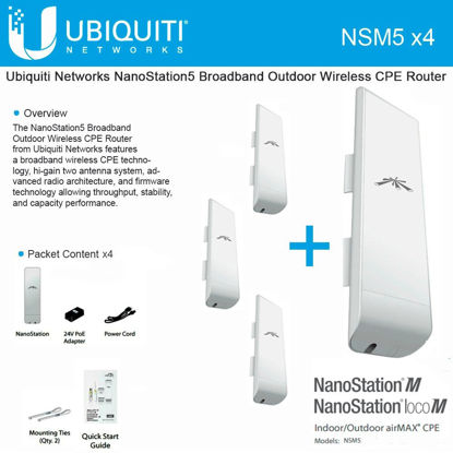 Picture of Ubiquiti NSM5 Bundle of 4 NanoStation M5 5GHz Outdoor airMAX CPE 150+Mbps 15+km