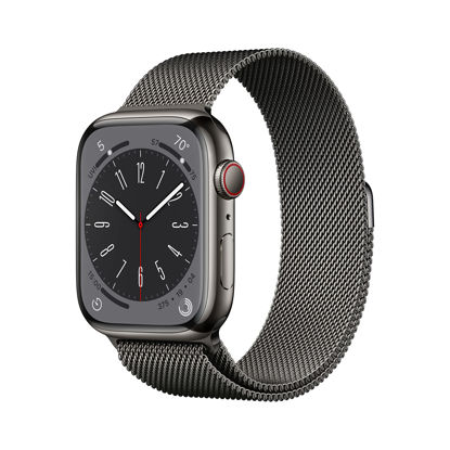 Picture of Apple Watch Series 8 [GPS + Cellular, 45mm] - Graphite Stainless Steel with Graphite Milanese Loop, One Size (Renewed)