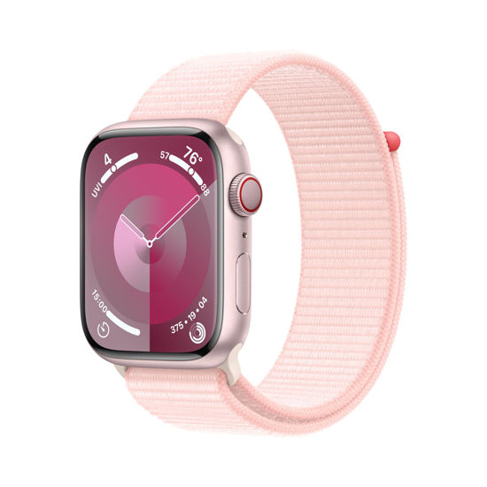 Picture of Apple Watch Series 9 [GPS + Cellular 45mm] Smartwatch with Pink Aluminum Case with Pink Sport Loop. Fitness Tracker, Blood Oxygen & ECG Apps, Always-On Retina Display, Carbon Neutral (Renewed)