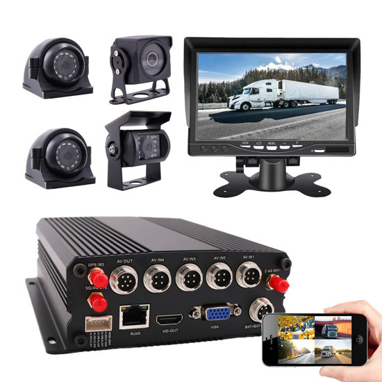 Picture of JOINLGO 4 Channel Wifi GPS 4G Lte Cellular 1080P Vehicle Bus CCTV DVR Video Recorder Kit Remote View on APP/Web 4 Side Front Rear View IP68 Backup Cameras for Truck RV Bus Van Fleet