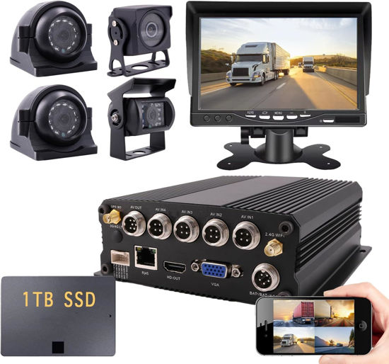 Picture of JOINLGO (1TB SSD Included) 4CH GPS WiFi Lan1080P Vehicle Truck DVR Black Box Video Recorder Kit Live View on Phone/Web with 4pcs Waterproof IR Metal Car Camera Motion Detection for Fleet/RV/Bus