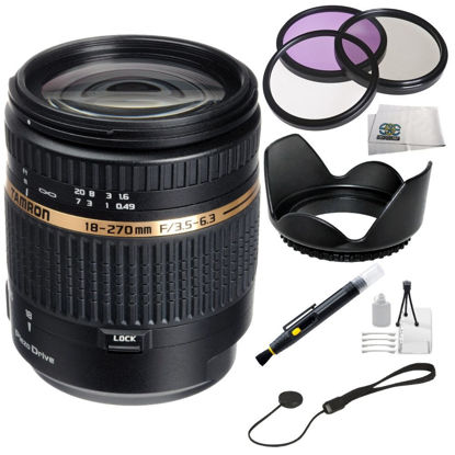 Picture of Tamron AF 18-270mm f/3.5-6.3 Di II VC PZD LD Aspherical IF Macro Zoom Lens for Canon Accessory Kit - Includes 3 Piece Professional Filter Kit (UV,CPL,FLD) & More - International Version (No Warranty)