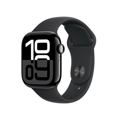 Picture of Apple Watch Series 10 [GPS 42mm case] Smartwatch with Jet Black Aluminium Case with Black Sport Band - M/L. Fitness Tracker, ECG App, Always-On Retina Display, Water Resistant
