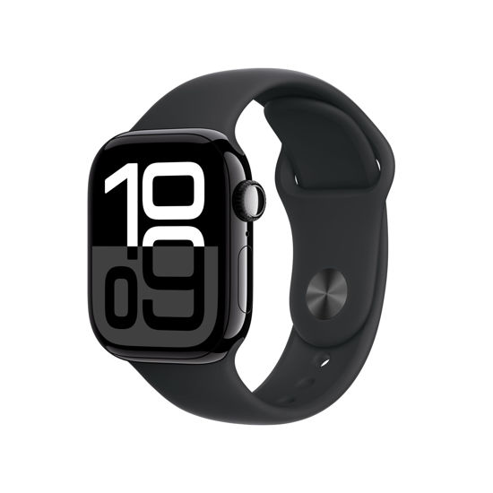 Picture of Apple Watch Series 10 [GPS 42mm case] Smartwatch with Jet Black Aluminium Case with Black Sport Band - M/L. Fitness Tracker, ECG App, Always-On Retina Display, Water Resistant