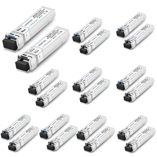 Picture of QSFPTEK 10G SFP+ Bidi Transceivers LC Single-Mode Module for Cisco SFP-10G-BXD-I (1330nm-TX/1270nm-RX) / SFP-10G-BXU-I (1270nm-TX/1330nm-RX),10KM, DDM Ubiquiti UniFi, Mikrotik, Netgear - 10 Pair