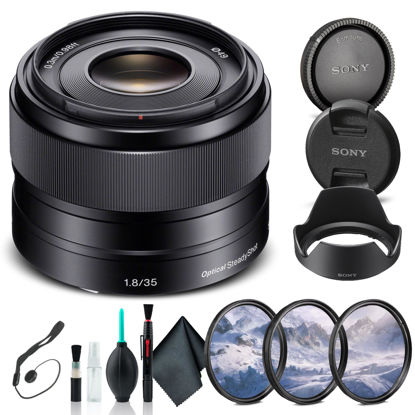 Picture of Sony E 35mm f/1.8 OSS Lens SEL35F18, Filter Kit, Cap Keeper, Cleaning Kit, and More