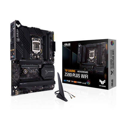 Picture of ASUS TUF Gaming Z590-Plus WiFi 6 LGA 1200 (Intel 11th/10th Gen) ATX Gaming Motherboard (PCIe 4.0, 3xM.2/NVMe SSD, 14+2 Power Stages, USB 3.2 Front Panel Type-C,2.5Gb LAN, Thunderbolt 4, Aura RGB)