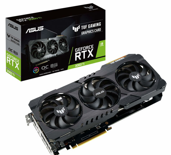 Picture of ASUS TUF Gaming NVIDIA GeForce RTX 3060 Ti OC Edition Graphics Card (PCIe 4.0, 8GB GDDR6, HDMI 2.1 , DisplayPort 1.4a, Dual Ball Fan Bearings, Military-Grade Certification, GPU Tweak II), Black