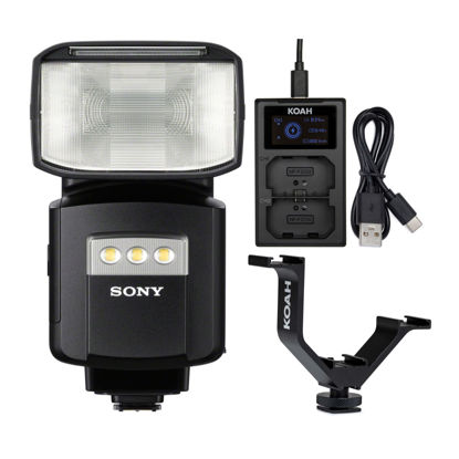 Picture of Sony HVL-F60RM Wireless Radio Control External Flash Bundle with FZ100 USB-C Charger and Triple Shoe Bracket (3 Items)