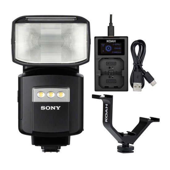 Picture of Sony HVL-F60RM Wireless Radio Control External Flash Bundle with FZ100 USB-C Charger and Triple Shoe Bracket (3 Items)