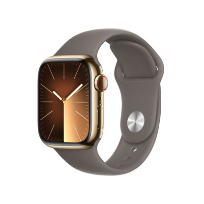 Picture of Apple Watch Series 9 [GPS + Cellular, 41mm] - Gold Stainless Steel Case with Gold Sport Band, S/M (Renewed)