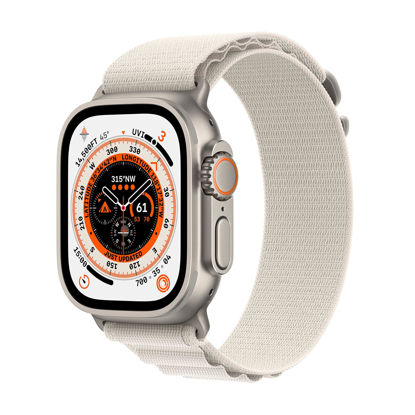 Picture of Apple Watch Ultra [GPS + Cellular 49mm] Titanium Case with Starlight Alpine Loop, Large (Renewed)