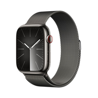 Picture of Apple Watch Series 9 [GPS + Cellular, 45mm] - Graphite Stainless Steel Case with Milanese Loop, One Size Band (Renewed)