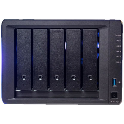 Picture of Synology DiskStation DS1522+ 5-Bay NAS Enclosure - 16GB DDR4 RAM, 5 x 3.5/2.5" Bays, 2 x M.2 2280 Slots, 2.6 GHz AMD Ryzen R1600 Dual-Core, 4 x Gigabit Ethernet Ports