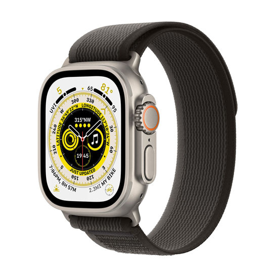 Picture of Apple Watch Ultra [GPS + Cellular 49mm] Titanium Case with Black/Gray Trail Loop, S/M (Renewed)