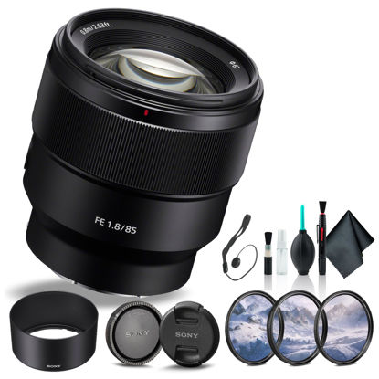 Picture of Sony FE 85mm f/1.8 Lens SEL85F18/2, Filter Kit, Cap Keeper, Cleaning Kit, and More