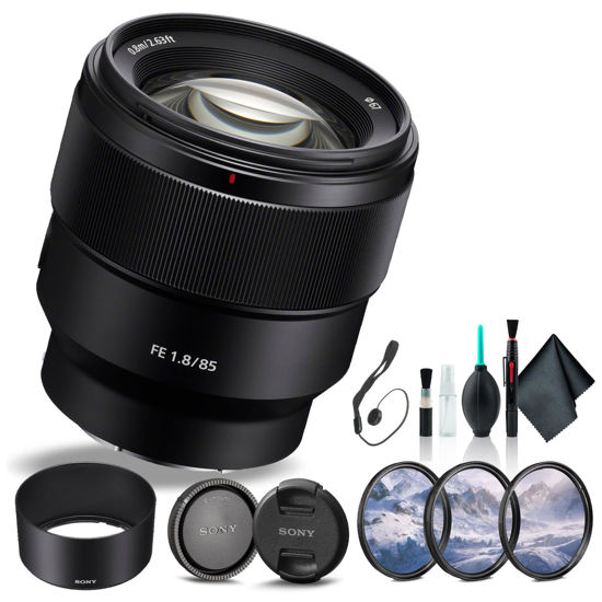 Picture of Sony FE 85mm f/1.8 Lens SEL85F18/2, Filter Kit, Cap Keeper, Cleaning Kit, and More