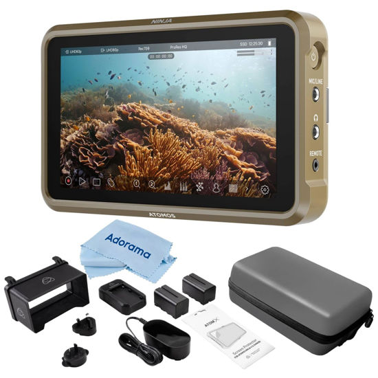 Picture of Atomos Ninja 5" Touchscreen Recording Monitor, 1980x1080, 4K HDMI Input - Bundle with Atomos Power Kit, Microfiber Cloth