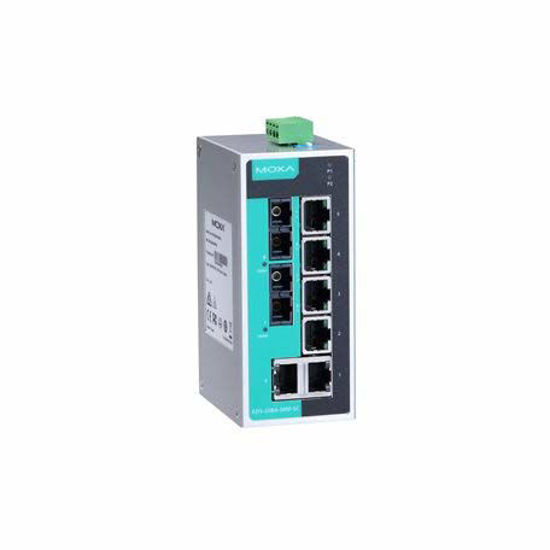 Picture of MOXA EDS-208A-MM-SC-T Unmanaged Ethernet Switch with 6 10/100BaseT(X) Ports, and 2 100BaseFX Multi-Mode Ports with SC connectors -40to75°C