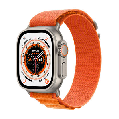 Picture of Apple Watch Ultra [GPS + Cellular 49mm] Titanium Case with Orange Alpine Loop, Medium (Renewed)