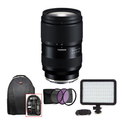 Picture of Tamron 28-75mm f/2.8 Di III VXD G2 Lens for Sony E Mount Cameras with 1400 Lumens LED Video Light, Photo & Video Backpack, 3 Piece Lens Filter Kit