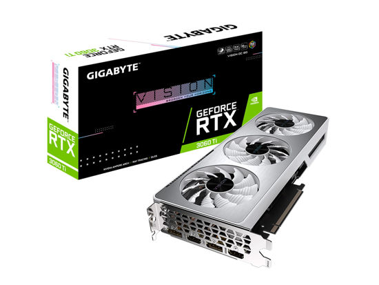 Picture of GIGABYTE GeForce RTX 3060 Ti Vision OC 8G Graphics Card, WINDFORCE 3X Cooling System, LHR, 8GB 256-bit GDDR6, GV-N306TVISION OC-8GD REV2.0 Video Card