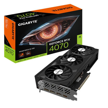 Picture of GIGABYTE GeForce RTX 4070 WINDFORCE OC 12GB Graphics Card - 12GB DDRX6 21Gbps, PCI-E 4.0, DisplayPort 1.4, HDMI 2.1a, NVIDIA DLSS 3, Ada Lovelace Arch, GV-N4070WF3OC-12GD, Black, 930g