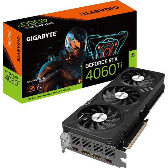 Picture of GIGABYTE NVIDIA GeForce RTX 4060 Ti Gaming OC Graphics Card - 16GB GDDR6, 128-bit, PCI-E 4.0, 2595MHz Core Clock, 2X DP 1.4, 2X HDMI 2.1a, NVIDIA DLSS 3 - GV-N406TGAMING OC-16GD