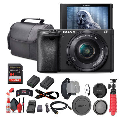 Picture of Sony a6400 Mirrorless Camera with 16-50mm Lens with Real-Time Eye Auto Focus, 4K Video (ILCE-6400L/B) + 64GB Memory Card + NP-FW50 Battery + Charger + Case + Flexible Tripod + More (Renewed)