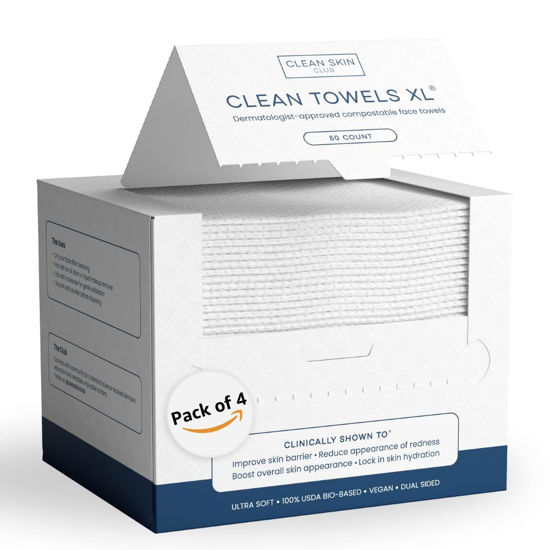 Picture of Clean Skin Club Clean Towels XL™, 100% USDA Biobased Face Towel, Disposable Face Towelette, Eczema Association Accepted, Makeup Remover Dry Wipes, Ultra Soft, 200 Ct, 4 Pack
