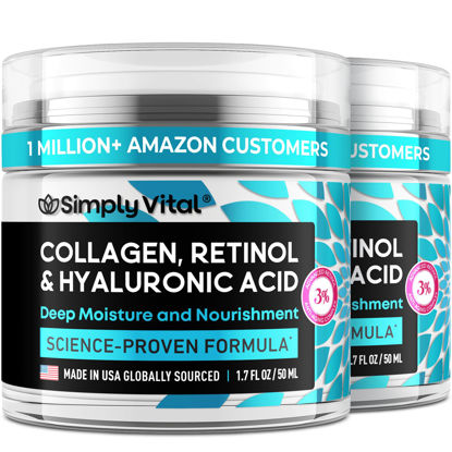 Picture of SimplyVital Collagen Face Moisturizer - Anti-Aging Retinol Cream for Face, Neck & Décolleté with Hyaluronic Acid - Made in USA, Daily Moisturizer Face Cream, 2-Pack
