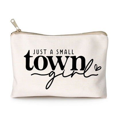 Picture of Just a Small Town Girl Makeup Bag Country Girl Gift, Southern Girl Small Town Girl Cosmetic Bag Positive Gift Journey Pouch to Her Teen Girl’s Birthday Gift Travel Bag