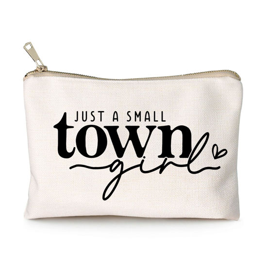 Picture of Just a Small Town Girl Makeup Bag Country Girl Gift, Southern Girl Small Town Girl Cosmetic Bag Positive Gift Journey Pouch to Her Teen Girl’s Birthday Gift Travel Bag