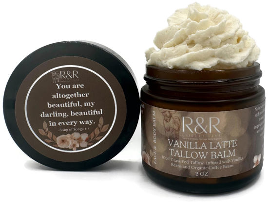 Picture of R&R Collective Whipped Tallow Balm (Vanilla Latte) - 100% Grass Fed Beef Tallow for Skin Care- 100% Natural Handmade Whipped Coffee & Vanilla Tallow Balm for Sensitive Skin- 2 FL. oz.