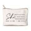 Picture of She Motivates Inspires Empowers Makeup Bag She is Me Entrepreneurship Gift Women's Motivational Cosmetic Bags Powerful and Inspirational Travel Bag Gift for Her