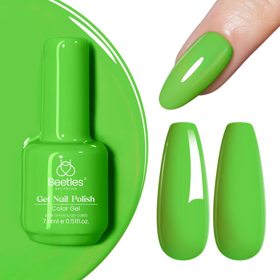 Picture of Beetles Green Gel Nail Polish, 15ml Forest Green Lime Green Gel Nail Polish Solid Color Soak Off LED UV Lamp Decoration Manicure Art Design Salon at Home DIY Spring Gel Valentines Gift for Women